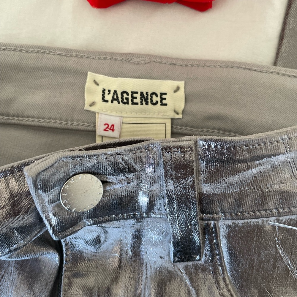 NWOT L’AGENCE Margot high rise crackled foil metallic denim - Picture 11 of 16